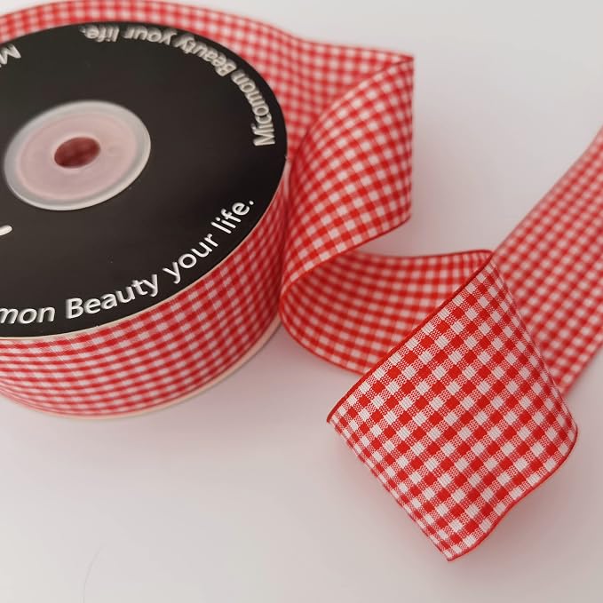 1.5 Inch Red and White Woven Edge 100% Polyester Gingham Ribbon 25 Yards Each - Image 5