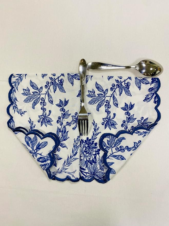 Ridhi Incremental Blue Hand Block Print Napkins 18" x 18" Set of 4 Reusable - Image 6