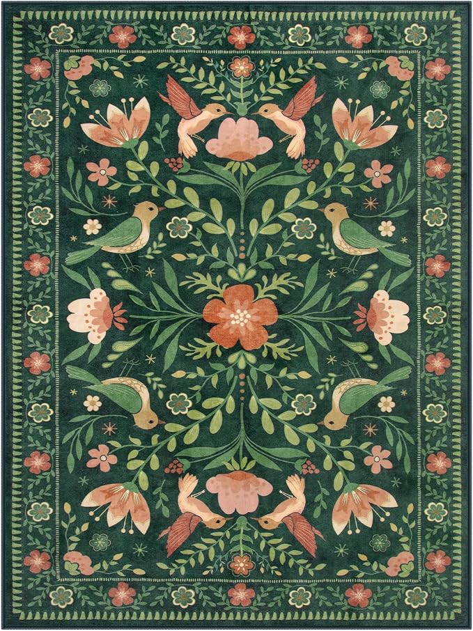 Morebes Washable Rugs 9x12 for Living Room, Large Bird Floral Area Rug Non Slip - Image 8