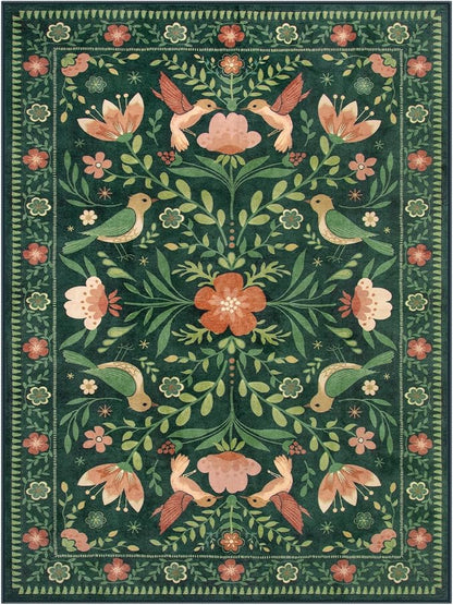 Morebes Washable Rugs 9x12 for Living Room, Large Bird Floral Area Rug Non Slip - Image 8