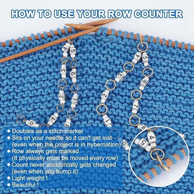NBEADS 2 Pcs Flower and Bee Knitting Row Counter Chains, Number Beads Acrylic - Image 5