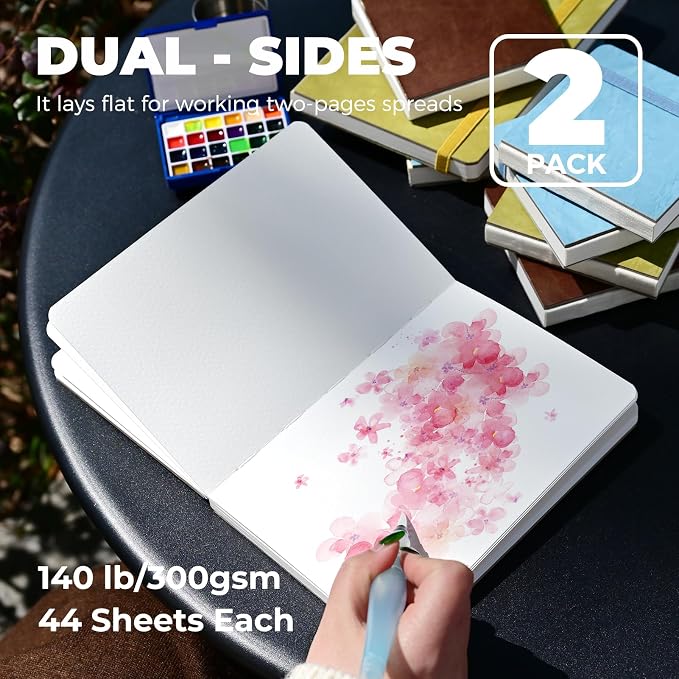 Funto Watercolor Journal, 2 Packs, 44 Pages Each, Cold-Pressed 100% Cotton - Image 2