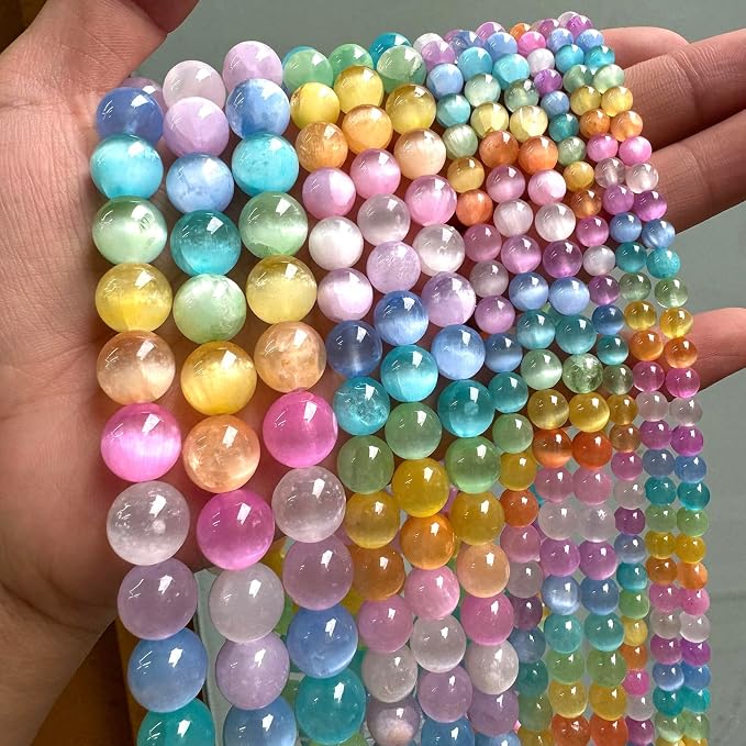 60PCS 6MM Natural Stone Colorful Selenite Gypsum Beads Round Loose Beads - Image 2