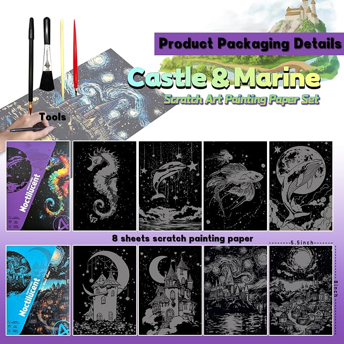 Scratch Paper Art for Adult-Glow in The Dark Scratch Painting Craft Kit|DIY - Image 2