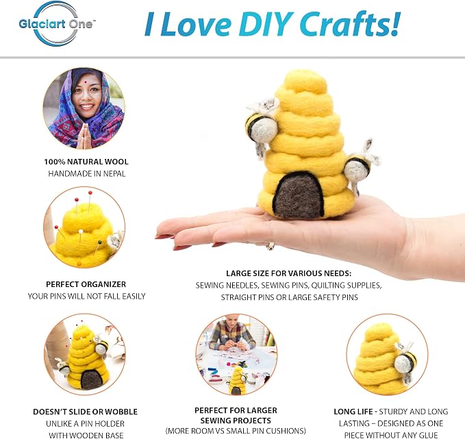GLACIART ONE Sewing Pin Cushion Beehive | Large Size |Durable & Handmade Craft - Image 2