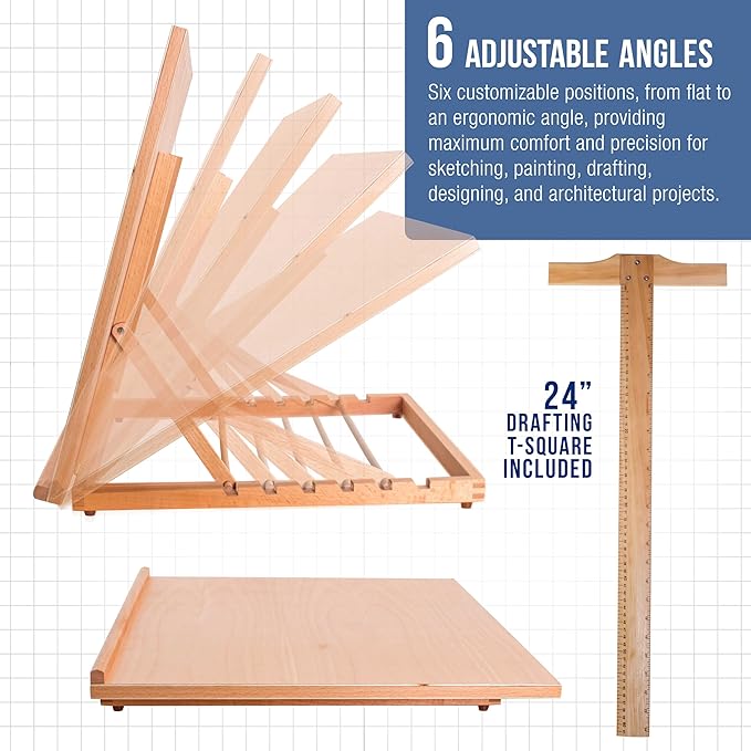 U.S. Art Supply X-Large 26" x 21" Adjustable Wood Art Drawing Board - Image 3