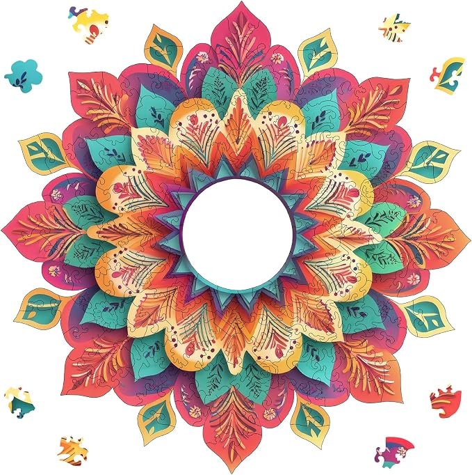 Wooden Puzzles for Adults, Hollow Mandala Wooden Jigsaw Puzzles 200 Pieces by Ixfyloop