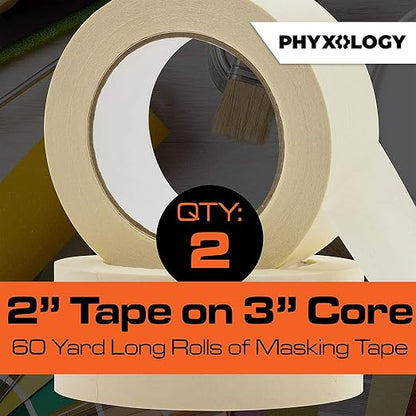 No-Residue 2 Inch, 60 Yard Masking Tape 2 Pk. Easy-Tear, Pro-Grade Removable - Image 2