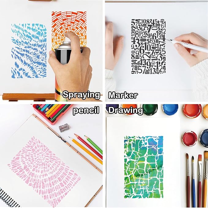 16 Pieces Stencils for Painting, Abstract Texture Mixed Media Art Supplies - Image 6