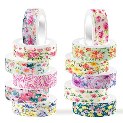 12 Rolls Flower Washi Tape Set, Floral Masking Tape, Spring Colorful Garden by Unknown