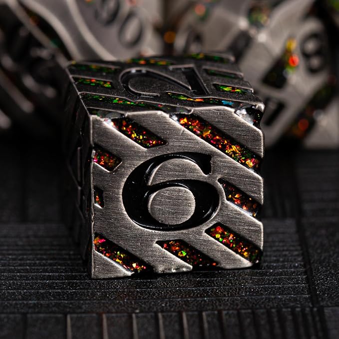 Anitque Metal Dice D&D, Metal Glitter Stripe Dice 7pcs Set - Image 3