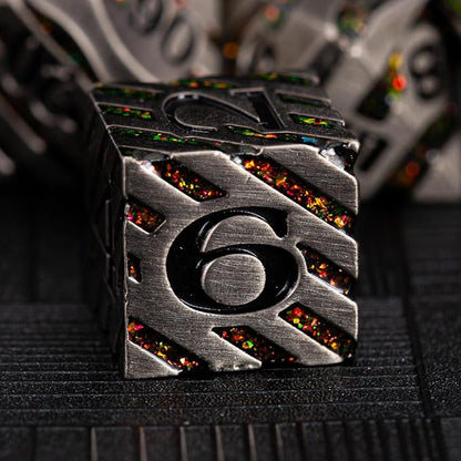 Anitque Metal Dice D&D, Metal Glitter Stripe Dice 7pcs Set - Image 3