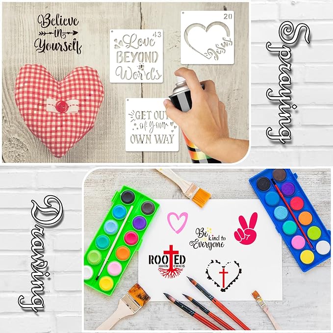 65Pcs Small Stencils for Painting on Wood Reusable, 3 Inch Reusable Stencil for - Image 7