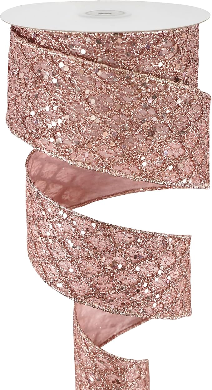 HUIHUANG Rose Gold Glitter Wired Ribbon - Image 8