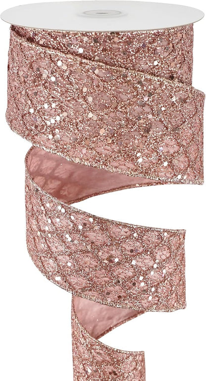 HUIHUANG Rose Gold Glitter Wired Ribbon - Image 8