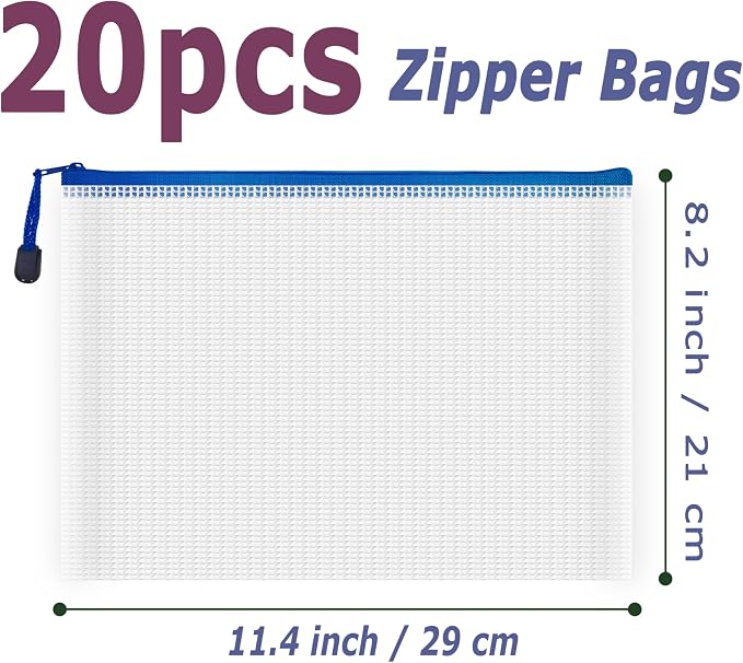 AUSTARK 20 Pcs Zipper File Bags, Plastic Mesh Pouch, Board Game Storage Bag - Image 2