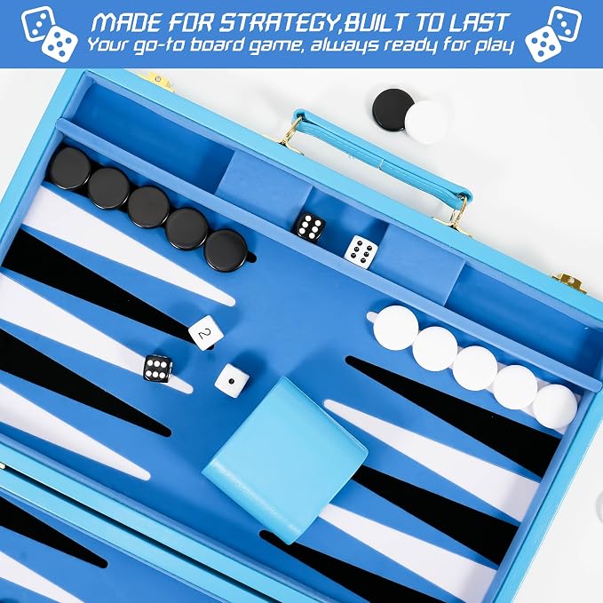 Froggod Travel Backgammon Sets for Adults – 15 Inch Premium Backgammon Set – PU - Image 6
