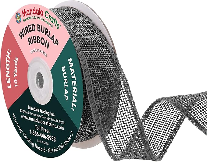 Mandala Crafts Gray Burlap Wired Ribbon 1 Inches Wide Jute Ribbons by MandalaCrafts