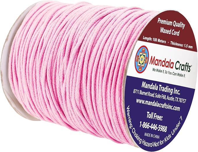 Mandala Crafts 1.5mm 109 Yards Baby Pink Cotton Waxed Cord - Image 2