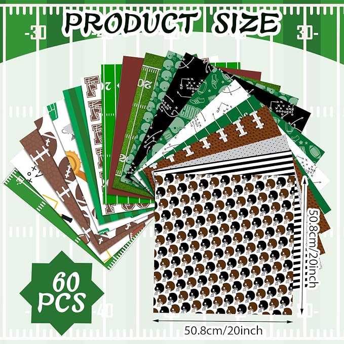 Ganeen 60 Pcs 10 x 10 Inch Football Quilting Fabric Squares Vintage Football - Image 2
