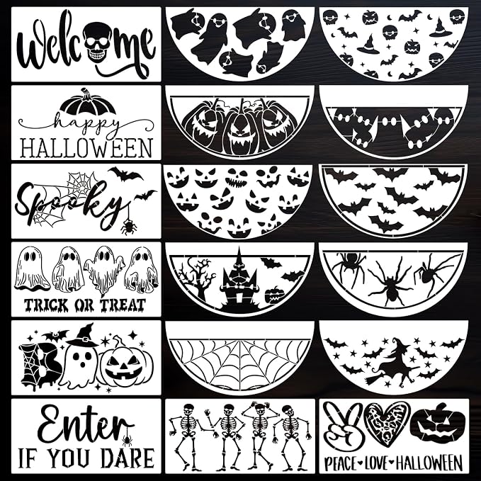 Halloween Stencils 12” Halloween Stencil Skeleton Trick or Treat Boo Templates by zosylley