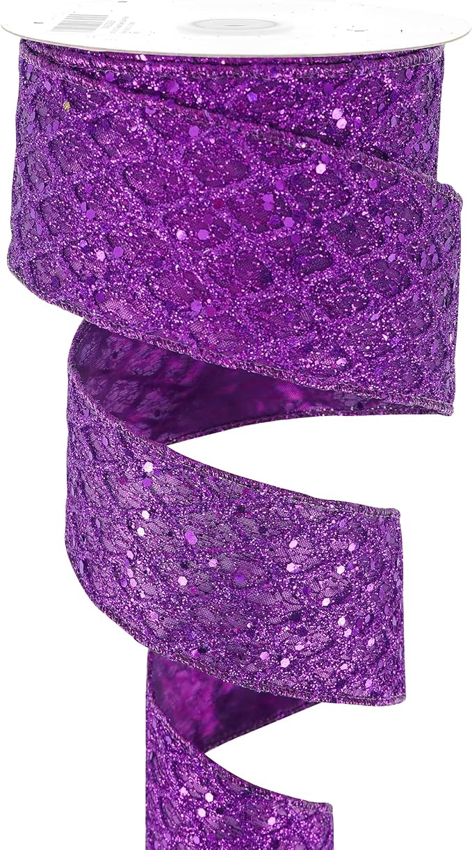 HUIHUANG Purple Wired Ribbon for Christmas Tree 2.5 inch Purple Glitter Diamond - Image 7