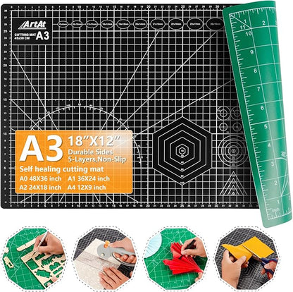 ArtAt Self Healing Cutting Mat: 12inch x 18inch Double Sided 5-Ply Fabric by ArtAt