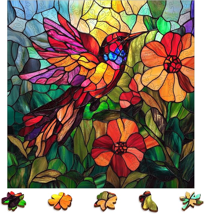 Wooden Puzzles for Adults, Stained Glass Puzzles 499 Pieces, Unique Shaped by Mocfesk