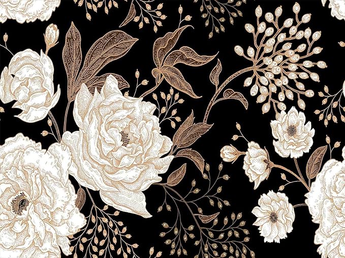Wall Mural Peonies and Roses Floral Vintage Wallpaper Seamless Gold White - Image 4