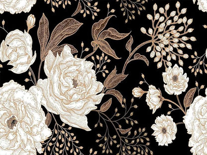 Wall Mural Peonies and Roses Floral Vintage Wallpaper Seamless Gold White - Image 4