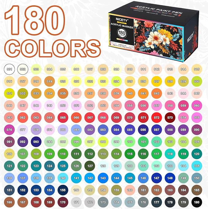 NICETY 180 Acrylic Paint Markers, Acrylic Paint Pens Brush Tip - Image 8