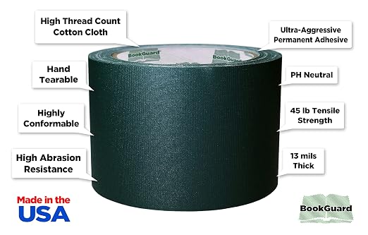 BookGuard 3 inch Premium Bookbinding Repair Cloth Tape, 15 Yard Roll, Forest - Image 2