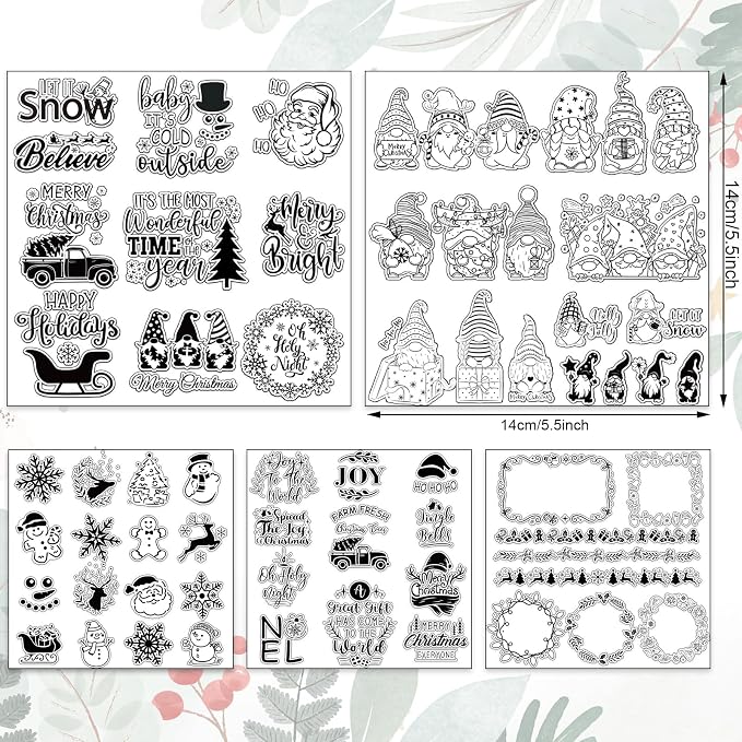 Whaline 5 Sheet Christmas Clear Stamps Wreath Snowman Gnome Silicone - Image 2