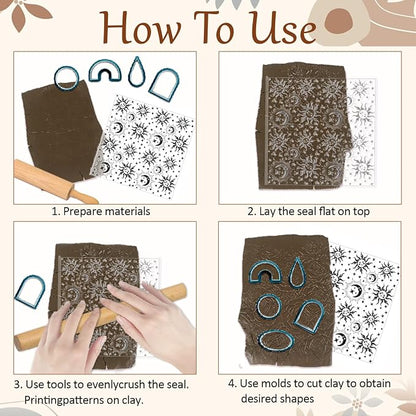 CHGCRAFT Sun Moon Stars Polymer Clay Texture Sheets Silicone Texture Stamp Clay - Image 4