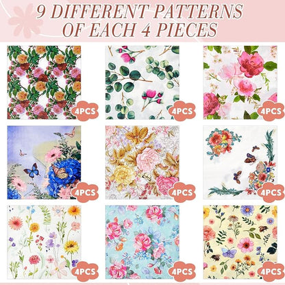 Crtiin 36 Pack 9 Styles Decoupage Napkins Assorted Floral Decorative Decoupage - Image 2