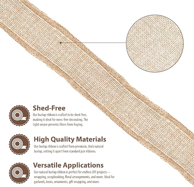 Mandala Crafts Natural Burlap Ribbon 1.5 Inches Wide Jute Ribbons - Image 3