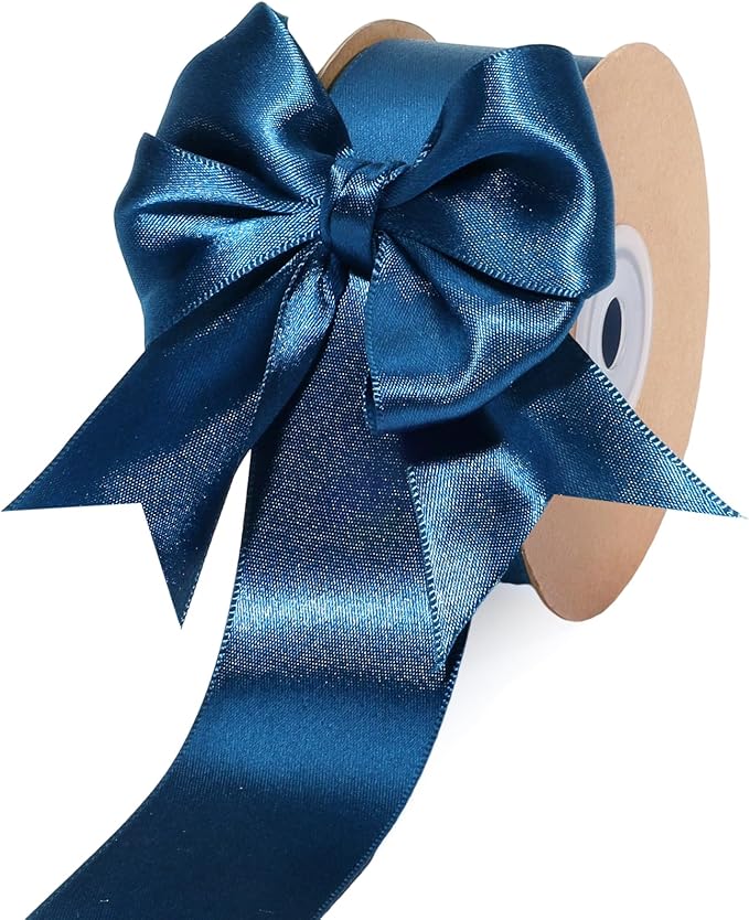 LaRibbons Navy Satin Ribbon 1 1/2 Inch 50 Yards Luxury Double Faced Blue Silk by LaRibbons