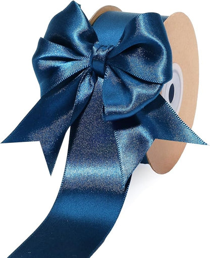 LaRibbons Navy Satin Ribbon 1 1/2 Inch 50 Yards Luxury Double Faced Blue Silk by LaRibbons