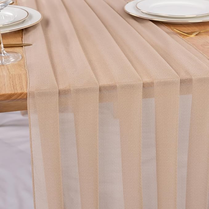 Champagne Chiffon Table Runner 30 x 120 Inches Sheer Table Runner 10ft Romantic by RUIYOK