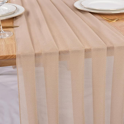 Champagne Chiffon Table Runner 30 x 120 Inches Sheer Table Runner 10ft Romantic by RUIYOK