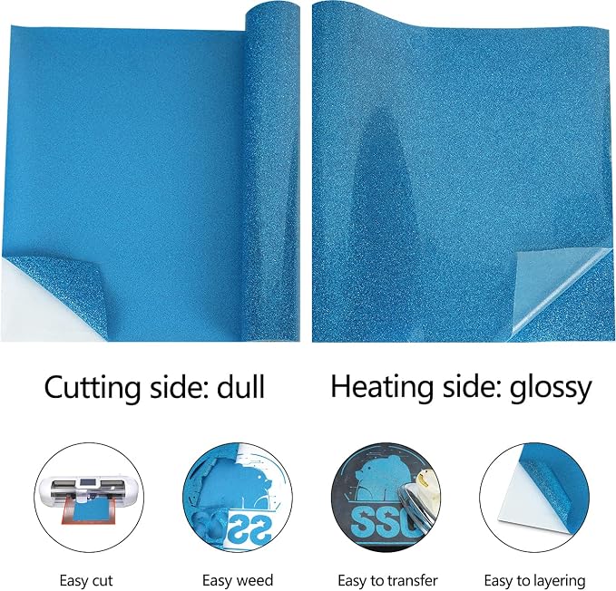 guangyintong Glitter Sky Blue Heat Transfer Vinyl HTV Rolls - Image 5