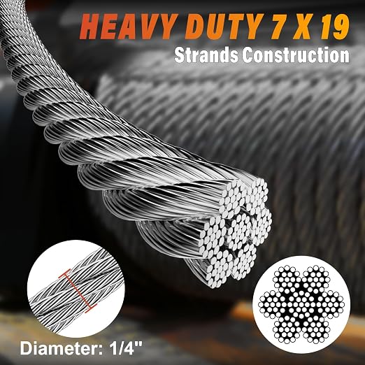 Stainless Steel Cable for Railing - 100FT 1/4" T316 Wire Rope - 7 x 19 Strands - Image 2