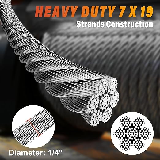 Stainless Steel Cable for Railing - 500FT 1/4" T316 Wire Rope - 7 x 19 Strands - Image 2