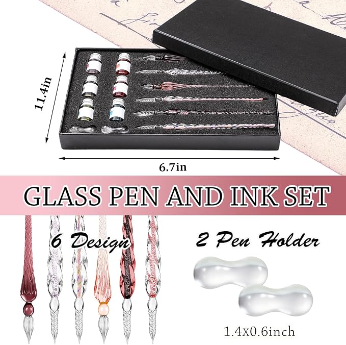 Zonon Glass Dipped Pen Ink Set 14 Pcs Include 6 Pcs Glass Dip Pen, 6 Colorful - Image 3