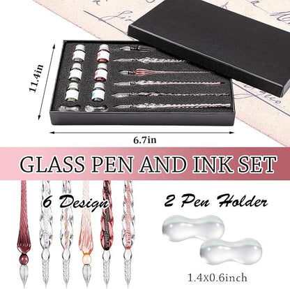 Zonon Glass Dipped Pen Ink Set 14 Pcs Include 6 Pcs Glass Dip Pen, 6 Colorful - Image 3