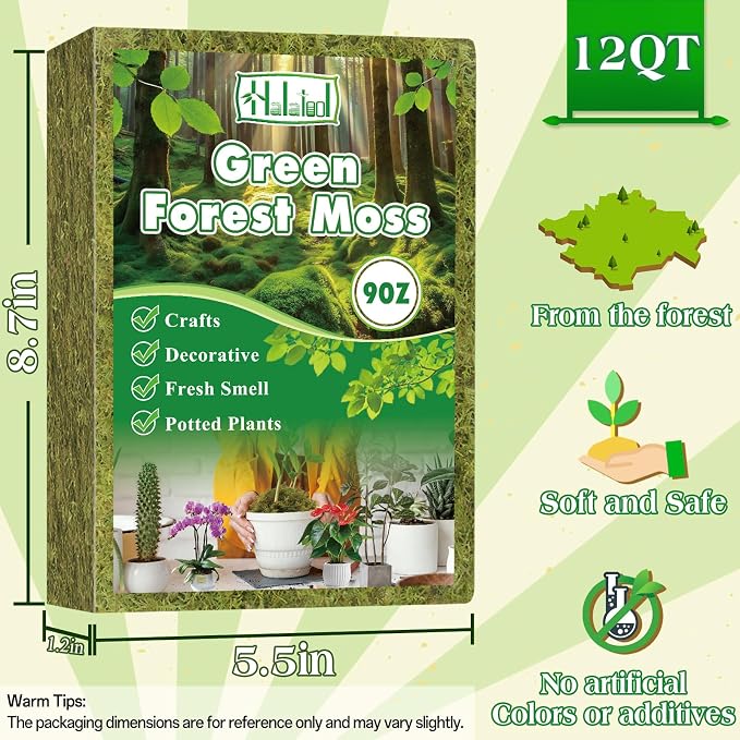 Halatool 9OZ Green Moss for Potted Plants, 12QT Orchid Moss Potting Mix - Image 2