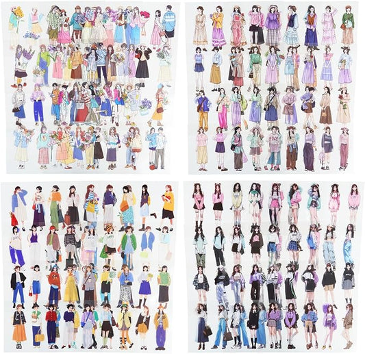 4Pcs PET Girl Sticker Books, Pre-Cut Fashion Designs by MiyouLuna