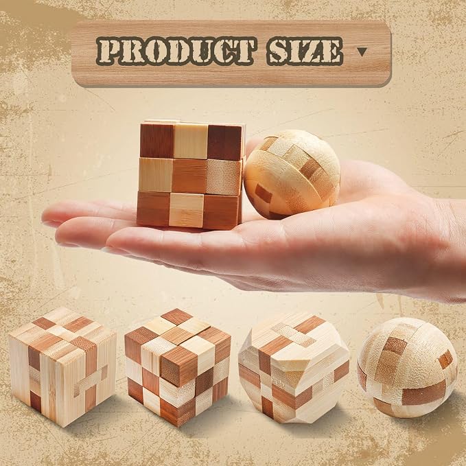 4 Pack Wooden Puzzle Games Brain Teasers Toy- 3D Puzzles - Image 2