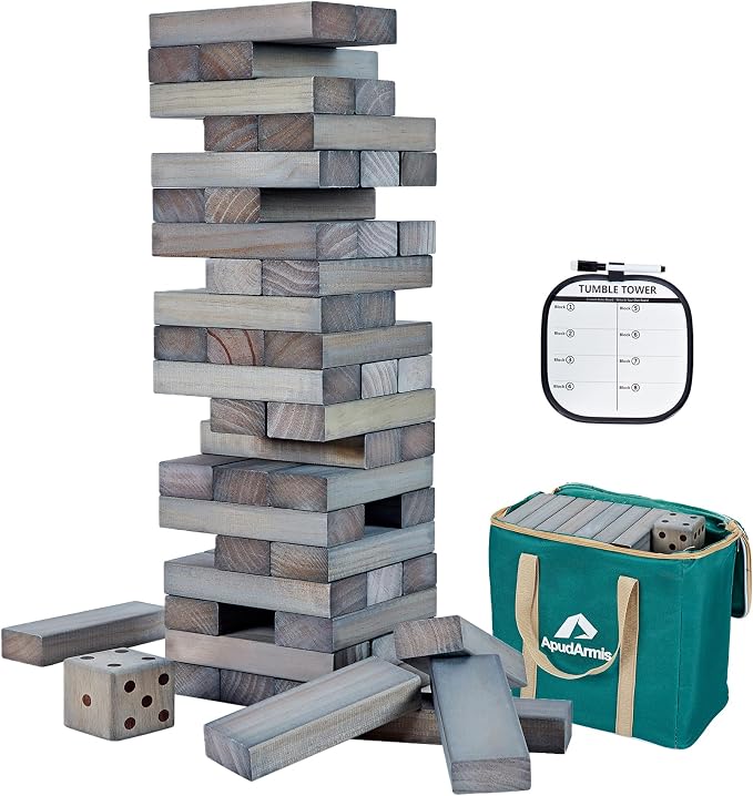 ApudArmis 54 PCS Tumble Timber Set Up to 3.2FT, Pine Wooden Tumble Tower Game by ApudArmis