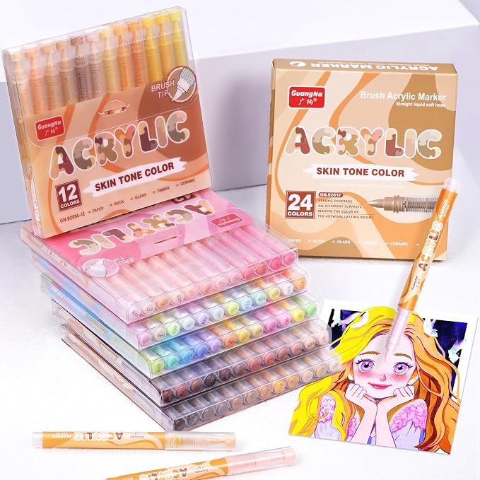 Guangna Acrylic Paint Markers 12 Colors, Skin Tone Series Set - Image 5